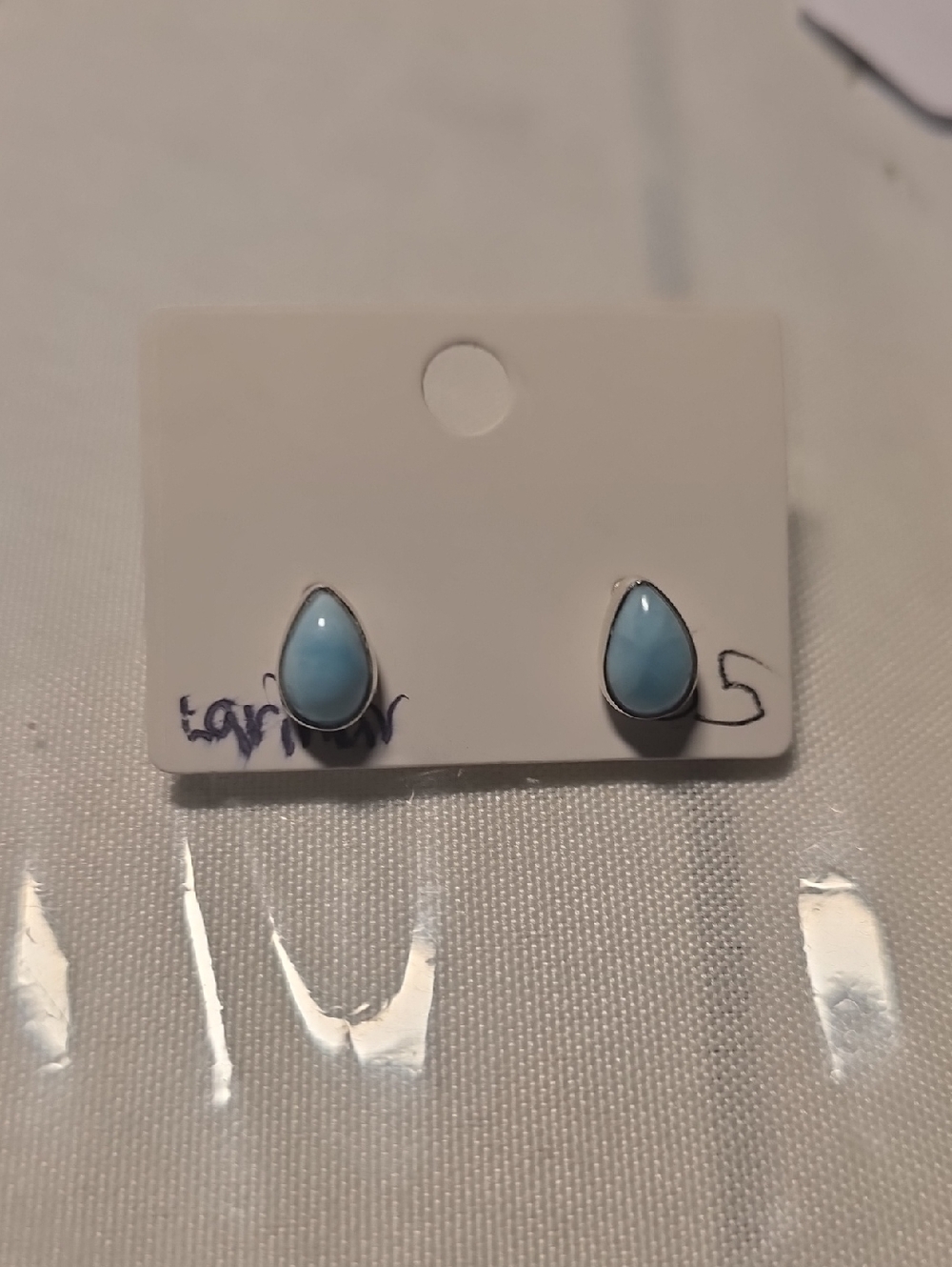 Teardrop Blue Larimar Stone Stud Earrings - Classic Jewelry